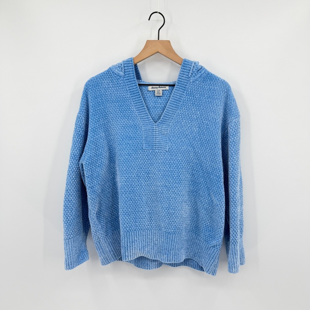 Tommy Bahama Chenille Hoodie Sweater Womens L Waffle Knit Coastal Loungewear